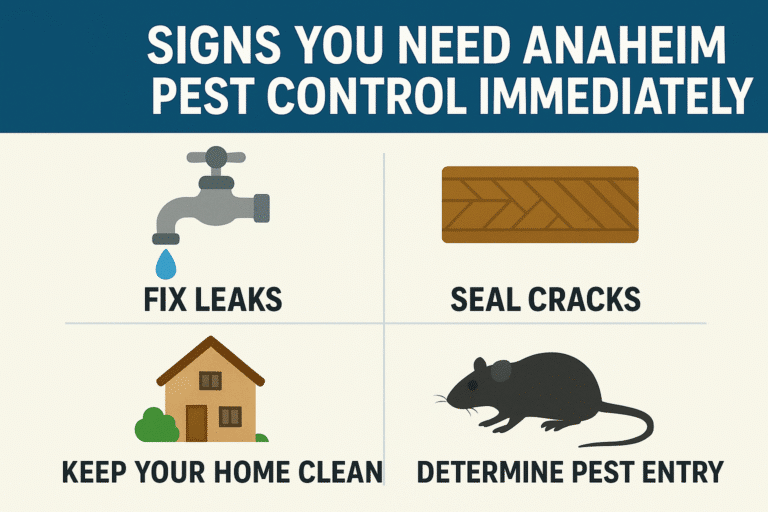 Signs you need Anaheim pest control immediately: fix leaks, seal cracks, keep your home clean, determine pest entry.