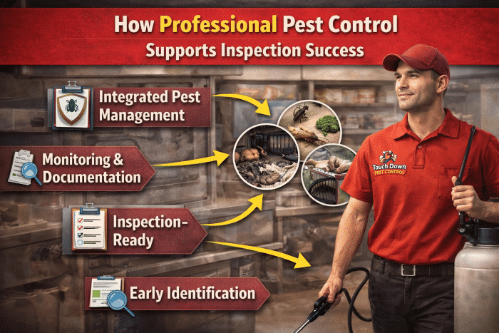 Professional pest control technician illustrating integrated pest management, monitoring, and early identification strategies for restaurant inspection success, with emphasis on compliance and proactive pest prevention.