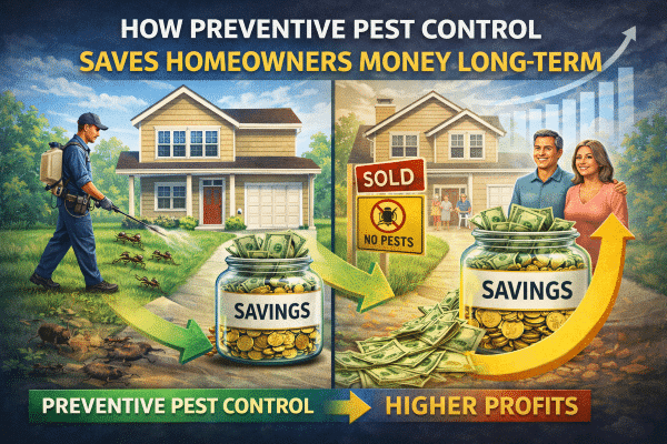 Preventive pest control protecting a home and saving homeowners money long-term, with savings and higher profits.