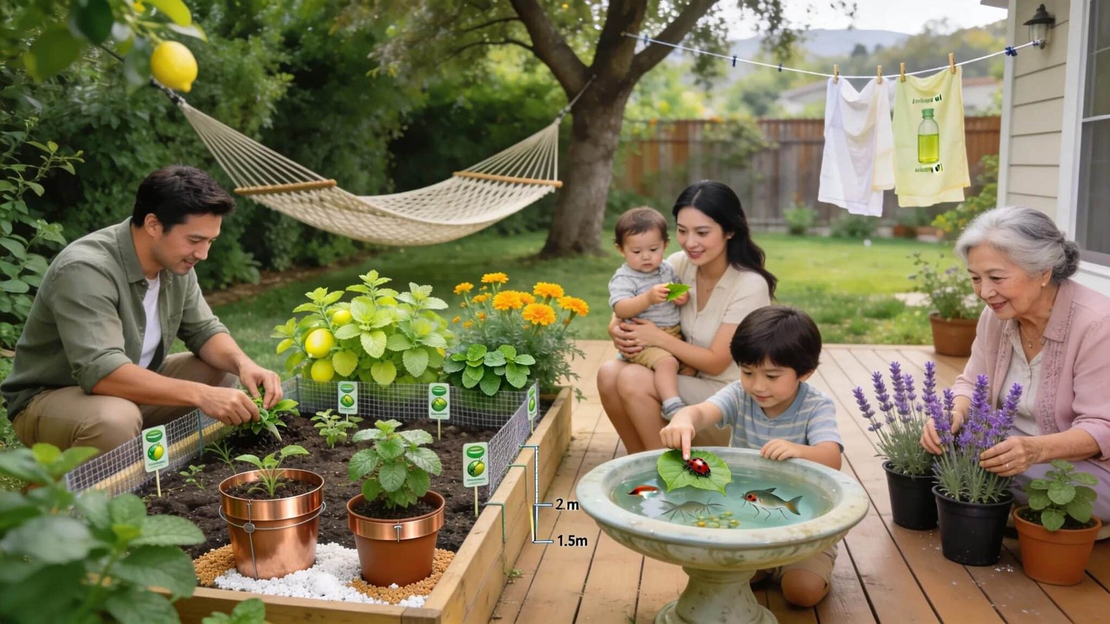 Family enjoying backyard garden and pest control solutions in West Covina, CA.